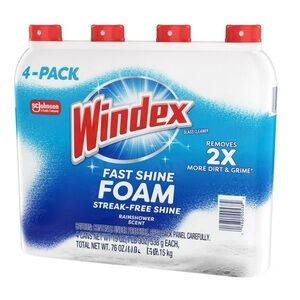 Windex Fast Shine Foaming Glass Cleaner Rain shower Scent 19oz 4pk